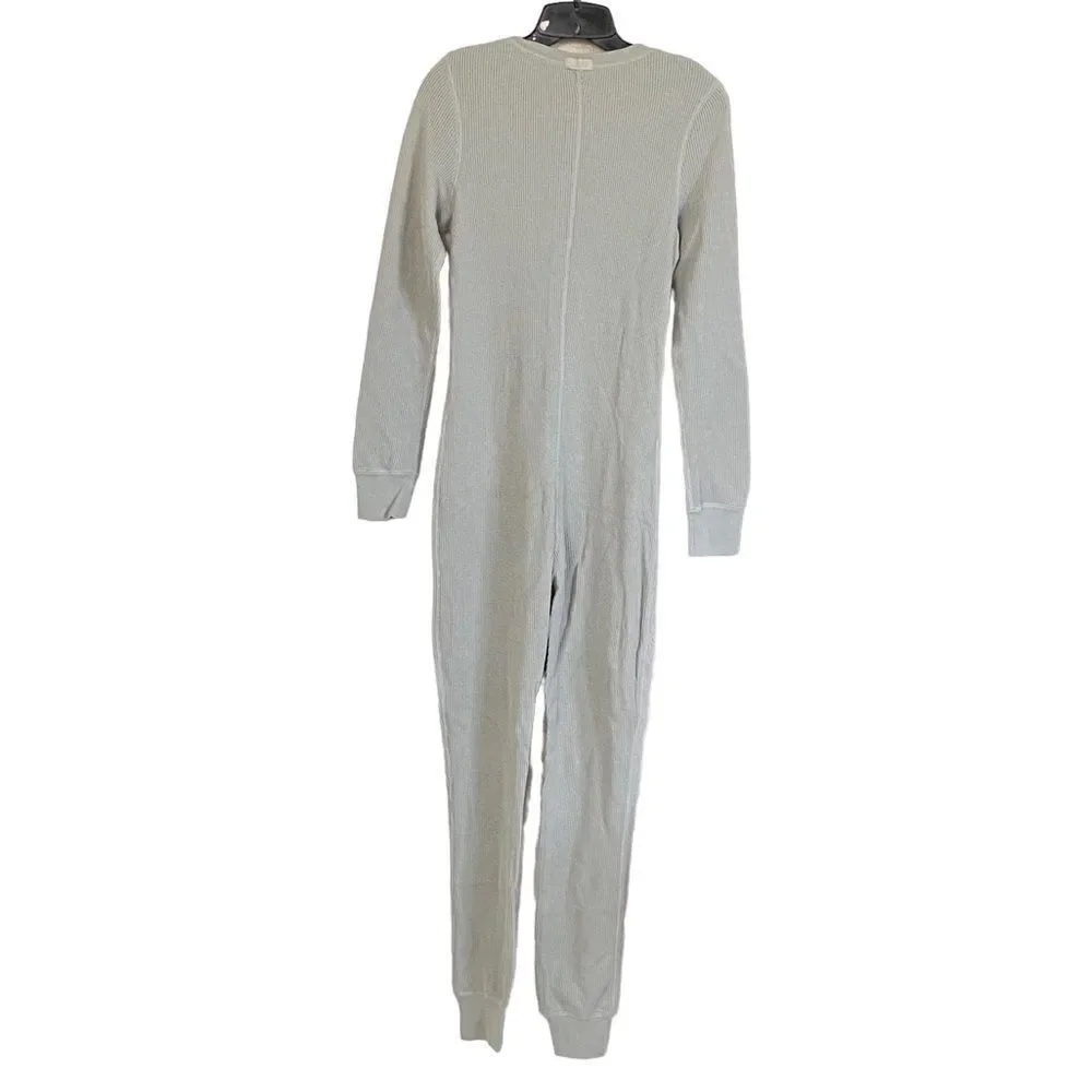 SKIMS Talc Waffle Knit Henley Front Thermal Onesie Sz L NWT